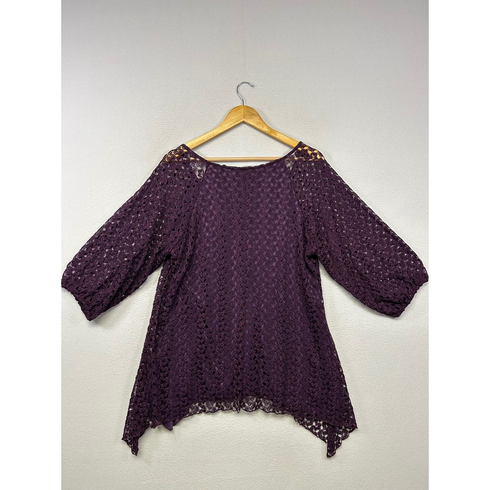 Whimsigoth Dressbarn Womens 1X Purple Lace Handkerchief Hem Tunic Top Fairycore - Picture 2 of 10